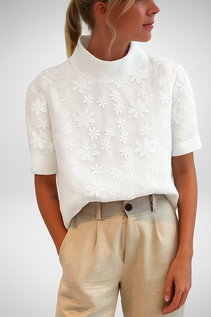 Amelia – Elegant Embroidered Stand-Up Collar Blouse