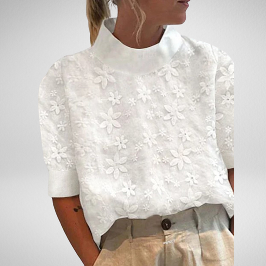 Amelia – Elegant Embroidered Stand-Up Collar Blouse